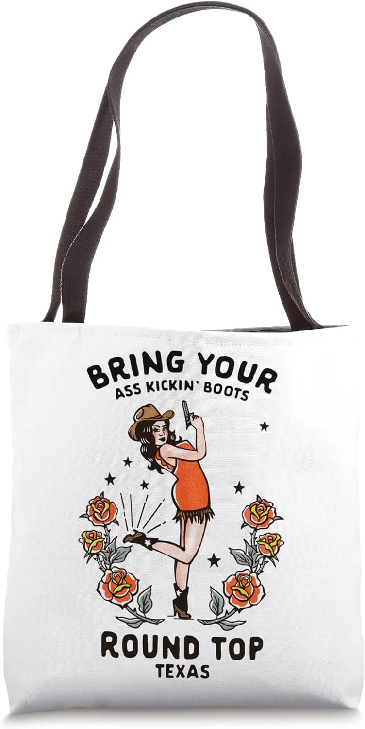 Ass Kicking Boots Cute, Funny Retro Round Top, Texas Cowgirl Tote Bag