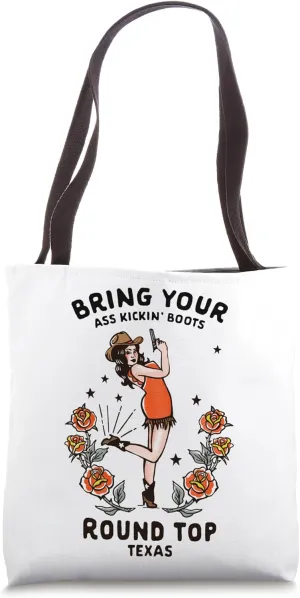 Ass Kicking Boots Cute, Funny Retro Round Top, Texas Cowgirl Tote Bag