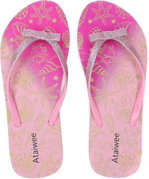 Ataiwee Girls Flip Flop Sandals - Kids Printed Slide Shoes for Little/Big Kid.