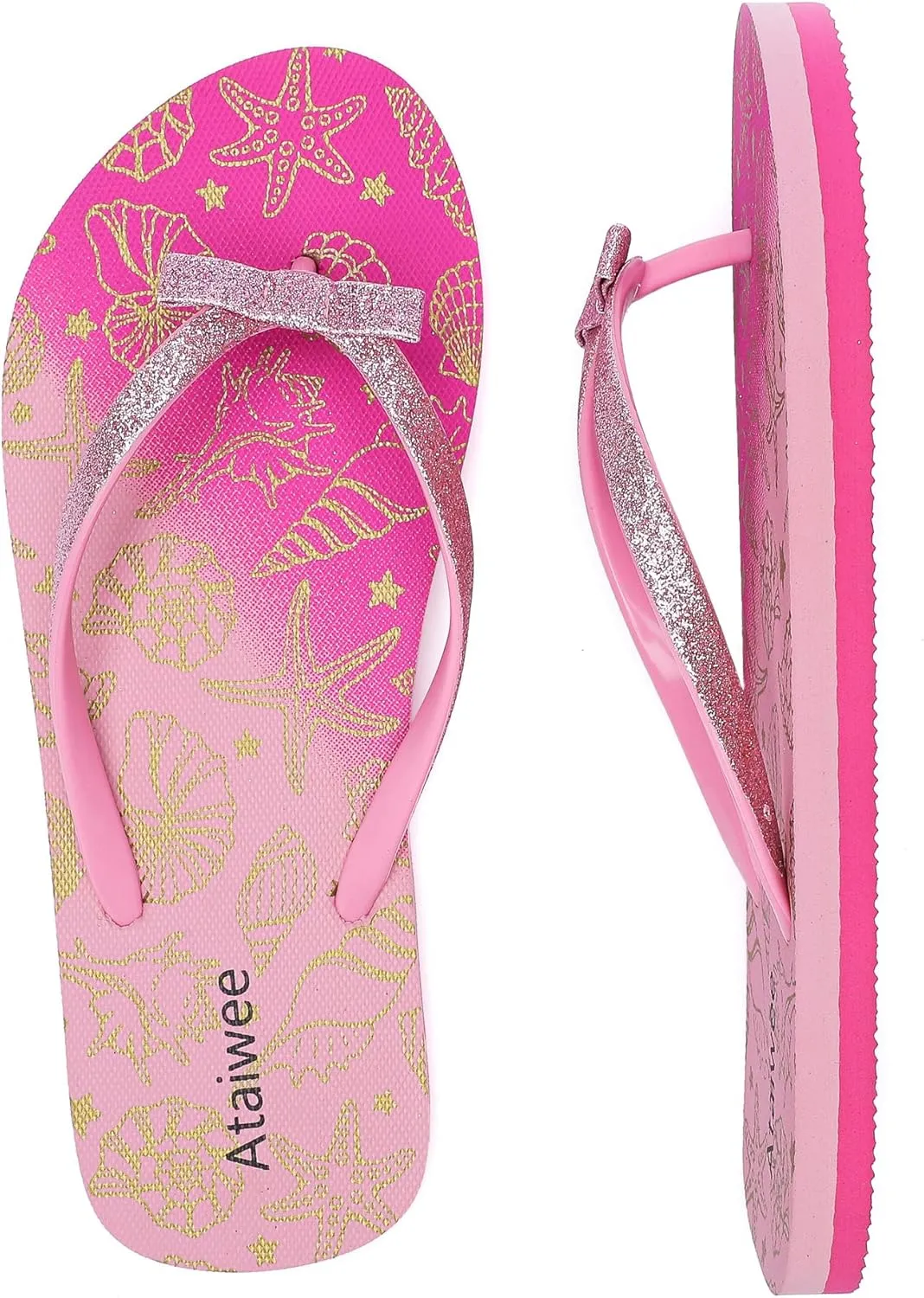 Ataiwee Girls Flip Flop Sandals - Kids Printed Slide Shoes for Little/Big Kid.