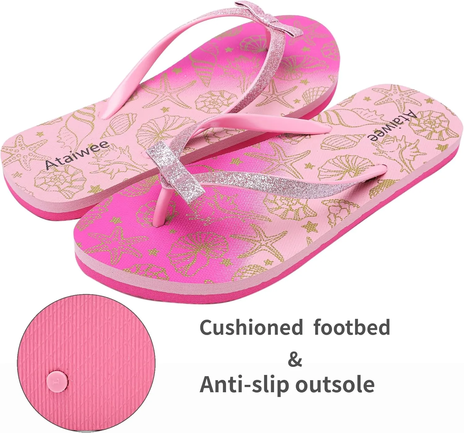 Ataiwee Girls Flip Flop Sandals - Kids Printed Slide Shoes for Little/Big Kid.
