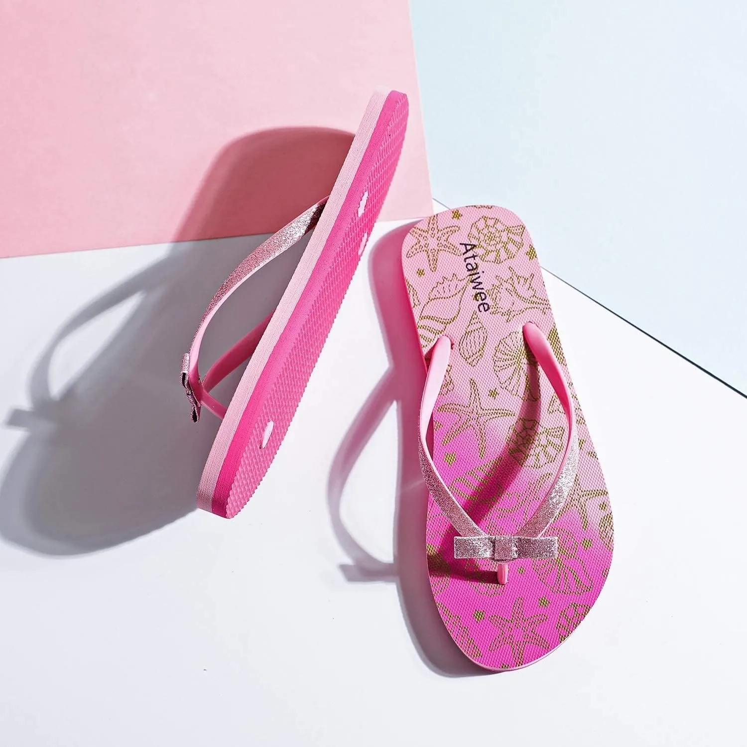 Ataiwee Girls Flip Flop Sandals - Kids Printed Slide Shoes for Little/Big Kid.