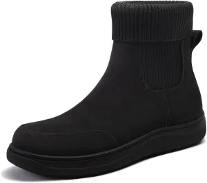 Athlefit Women's Chelsea Ankle Boots Comfortable Winter Short Leather Boots Fashion Slip On Elastic Sock Booties Wide Width