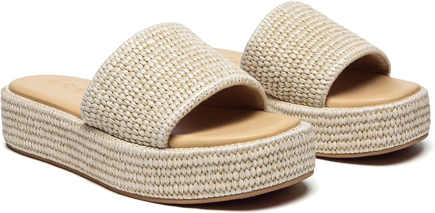 Athlefit Women's Slip On Platform Sandals Casual Bohemia Open Toe Summer Beach Flatform Slide Sandals