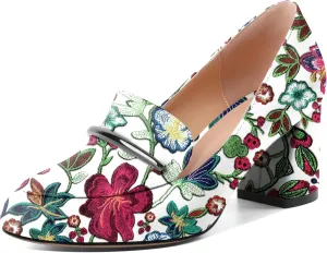 AUMOTED Heeled Loafers for Women Block Heel Loafers Comfortable Round Toe Chunky Pumps Women Work Low Heels Office Shoes 2.5 Inch