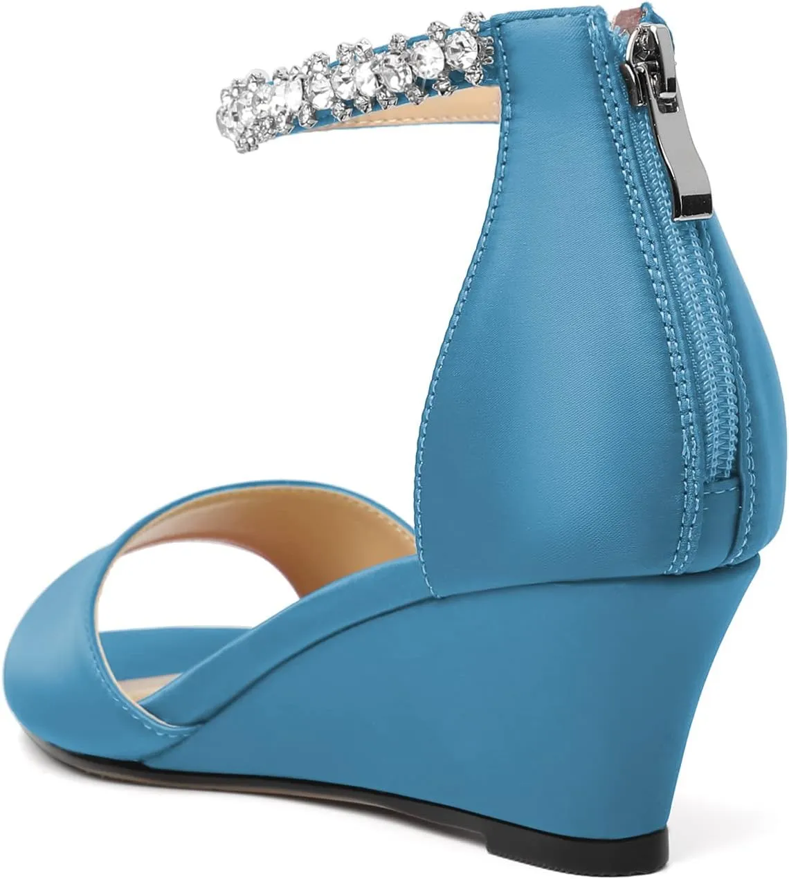 AUMOTED Women Wedge Sandals Peep Open Toe Mid Low Heel Slip-on Slingback Double Elastic Band Heeled Dress Summer Shoes 2 Inch