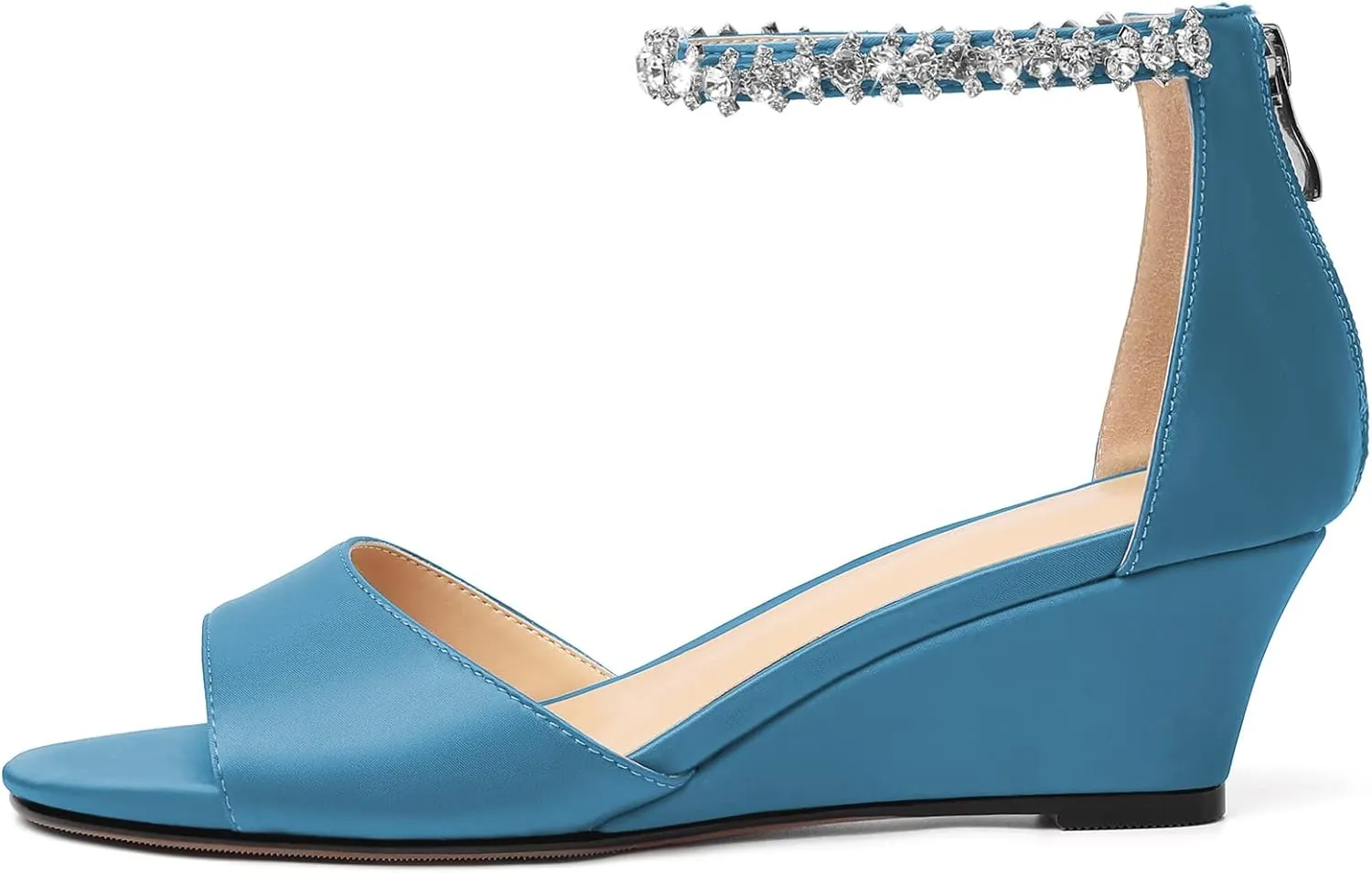 AUMOTED Women Wedge Sandals Peep Open Toe Mid Low Heel Slip-on Slingback Double Elastic Band Heeled Dress Summer Shoes 2 Inch