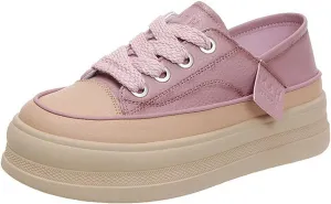 AUNTHUI Women's Lace-Up Flat Shoes Platform Sneakers,Comfortable Casual Walking Anti-Slip Fashion Low Top Tennis Sneakers