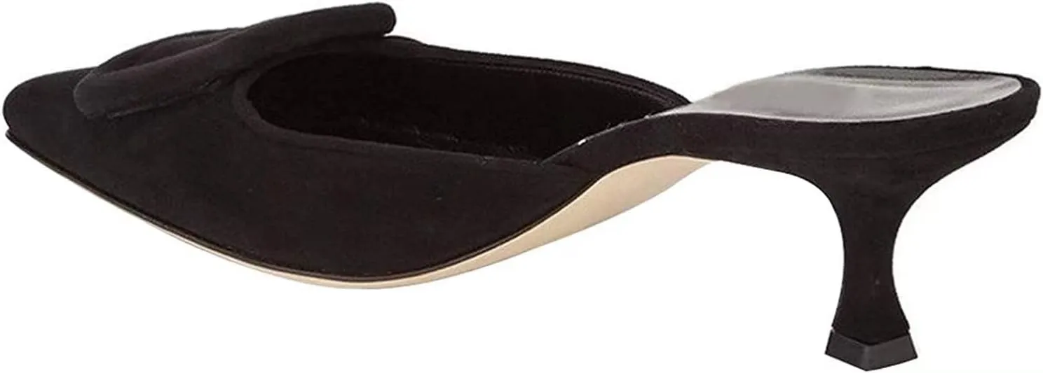 Axellion Comfortable Kitten Heel Mules for Women, Slip-on Backless Loafers with Pointed Toe, Buckle Knot Detail, Stylish Flat Slides for Casual & Business Wear