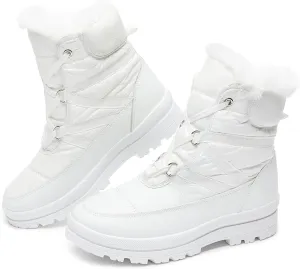 BABUDOG Womens Warm Fur Lined Mid-Calf Boots Waterproof Winter Snow Boots Non-slip Lace up Combat Boots