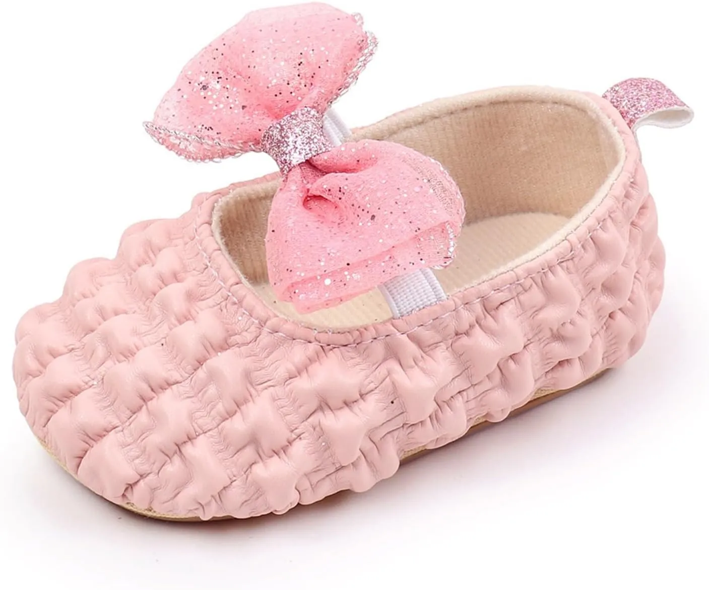 Baby Infant Girls Leather Mary Jane Sandals Bow Glitter Lace Strap Princess Shoes Closed Toe Ankle Wedding Dress Shoes