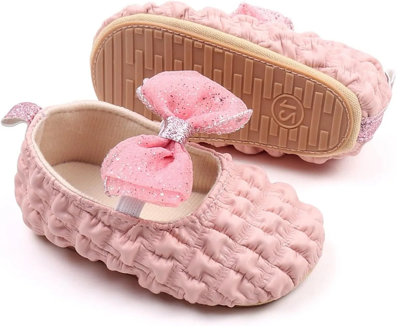 Baby Infant Girls Leather Mary Jane Sandals Bow Glitter Lace Strap Princess Shoes Closed Toe Ankle Wedding Dress Shoes