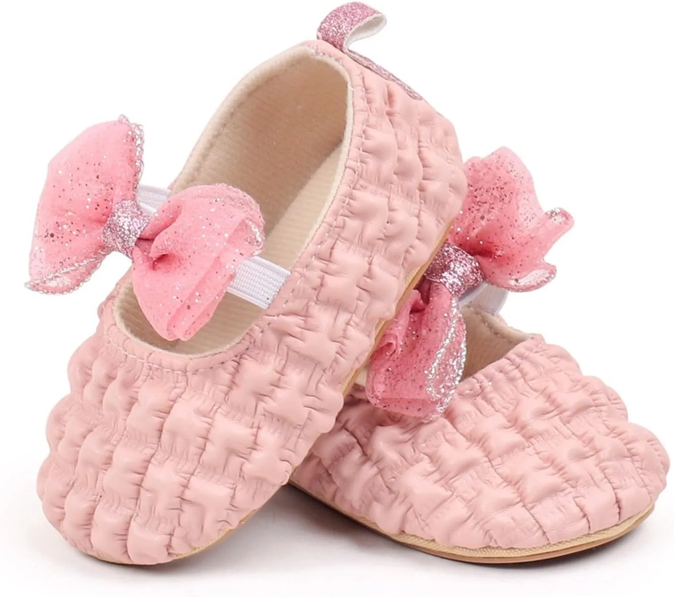 Baby Infant Girls Leather Mary Jane Sandals Bow Glitter Lace Strap Princess Shoes Closed Toe Ankle Wedding Dress Shoes