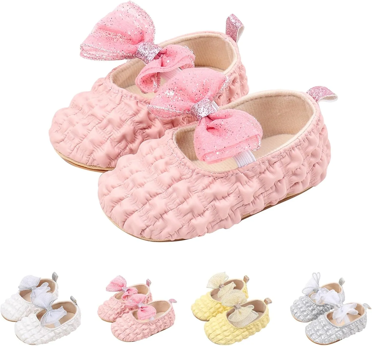 Baby Infant Girls Leather Mary Jane Sandals Bow Glitter Lace Strap Princess Shoes Closed Toe Ankle Wedding Dress Shoes
