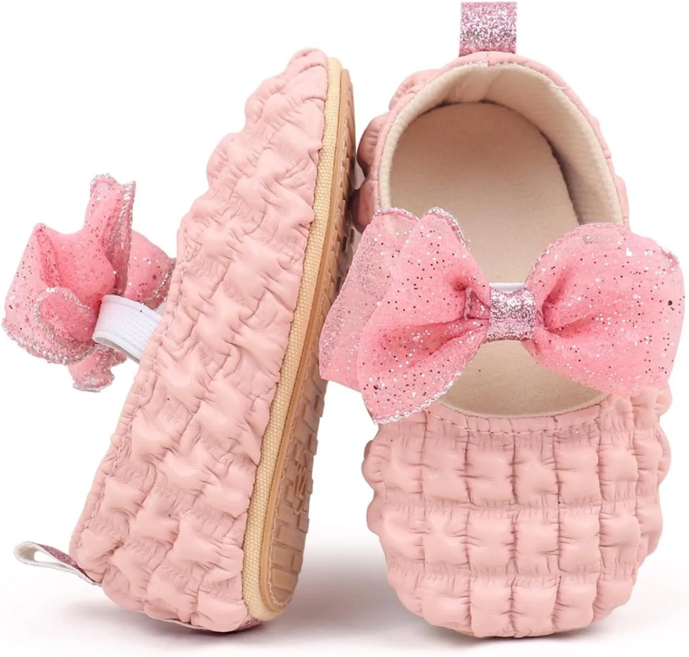 Baby Infant Girls Leather Mary Jane Sandals Bow Glitter Lace Strap Princess Shoes Closed Toe Ankle Wedding Dress Shoes