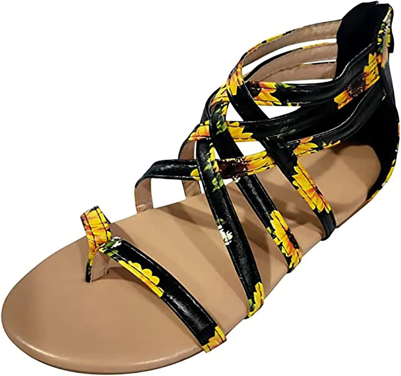 Back Zipper Sandals for Women Summer Ankle Straps Gladiator Flat Sandals Casual Cross Straps Thong Clip Toe Flip Flops Lightweight Beach Shoes Slipper