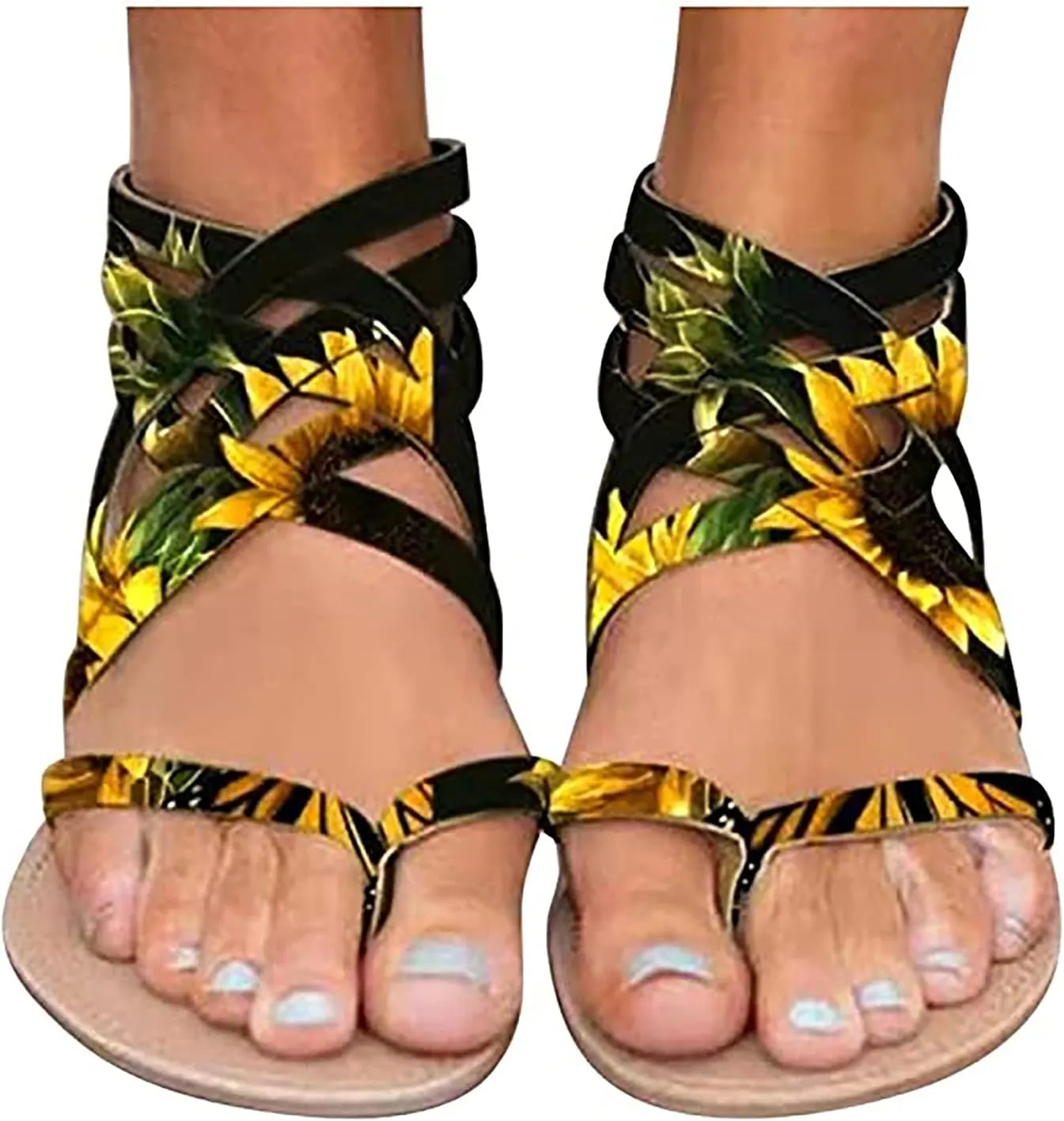 Back Zipper Sandals for Women Summer Ankle Straps Gladiator Flat Sandals Casual Cross Straps Thong Clip Toe Flip Flops Lightweight Beach Shoes Slipper