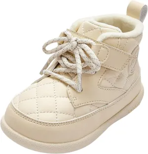 Balabala Toddler's Lace-Up Quilted Winter Boots, Comfortable Anti-Slip Hook and Loop Warm Boots