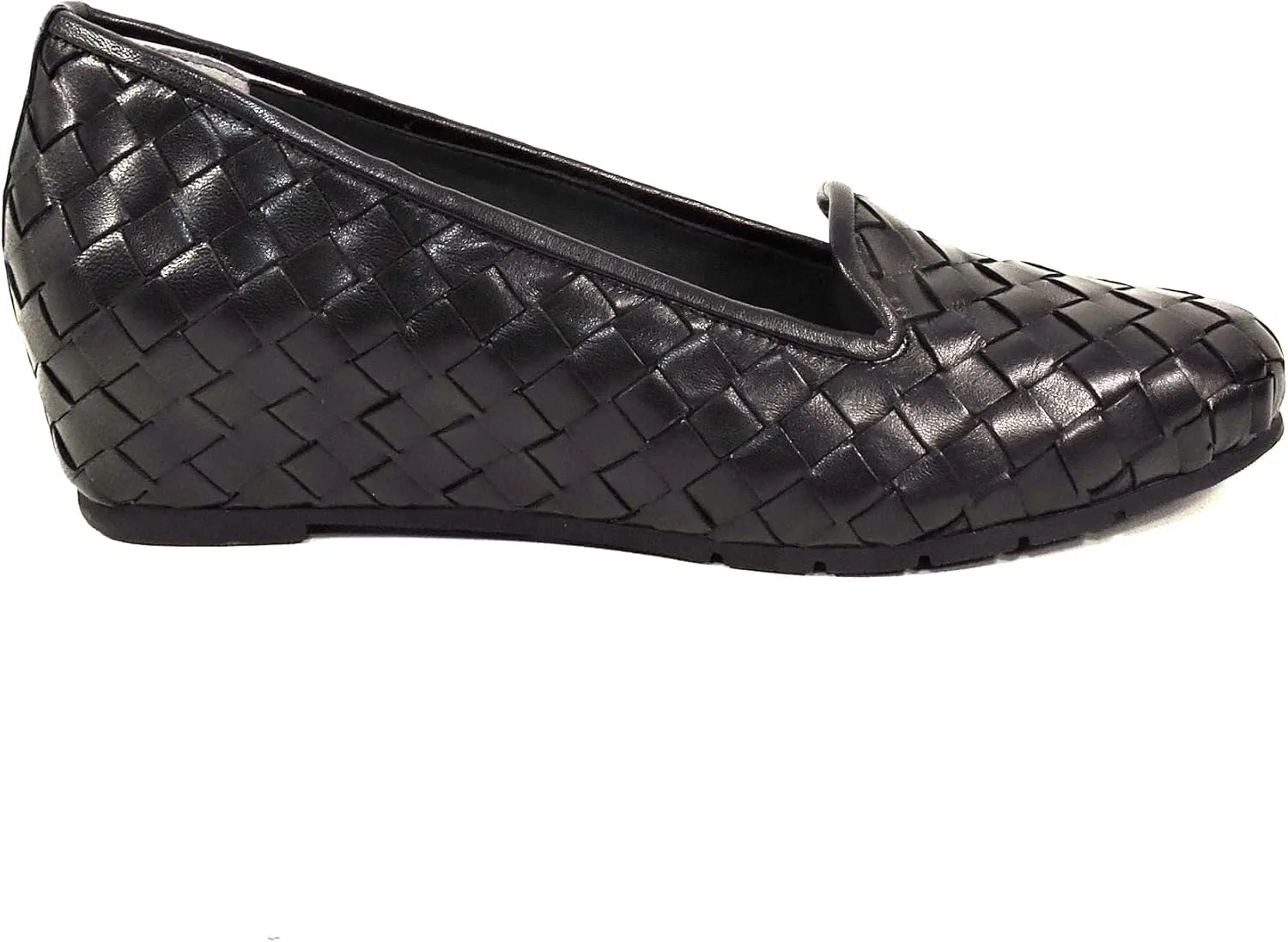 Baldinini Women's Black Woven Leather Comfort Loafers, Slip-On Wedge Flats