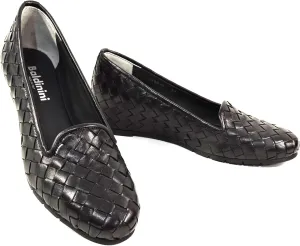 Baldinini Women's Black Woven Leather Comfort Loafers, Slip-On Wedge Flats