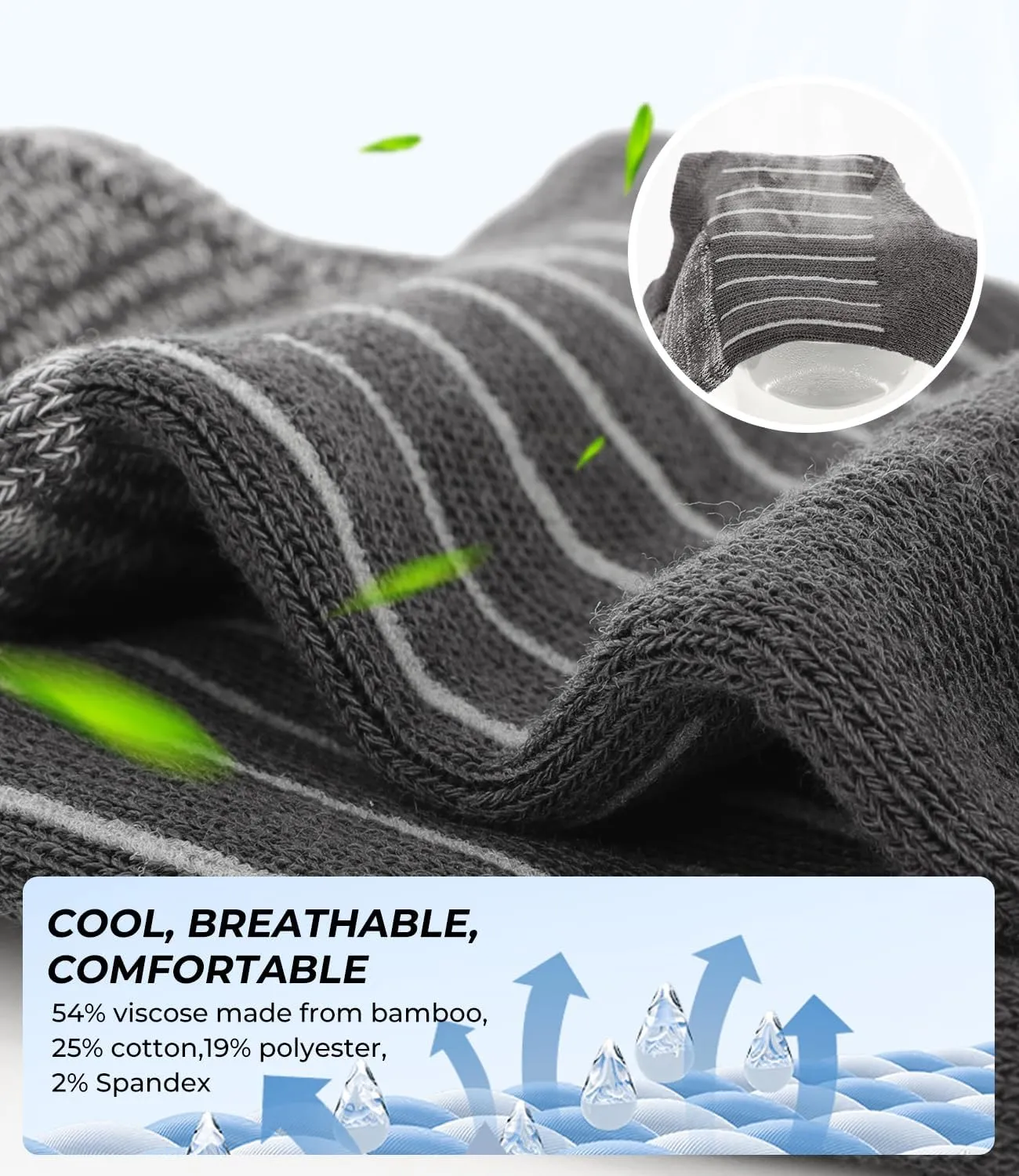 BAMBOO COOL No Show Socks Men Low Cut Ankle Short Socks for Men Casual Athletic Socks with Non Slip Grip