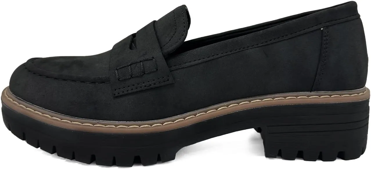 Bandkos Women's Platform Penny Loafers Slip On-Suede Chunky Dress Shoes Casual Business Oxford for Work