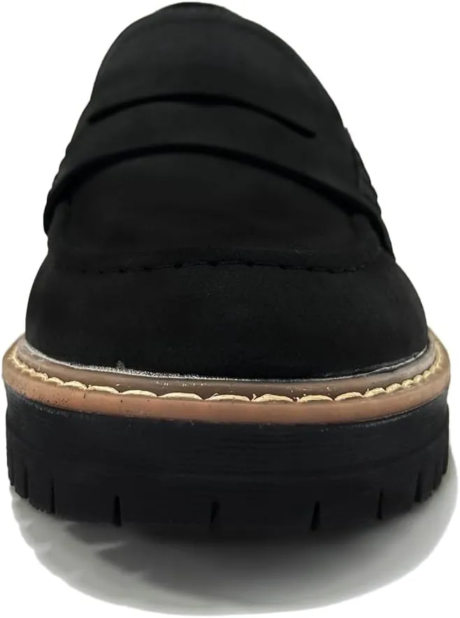 Bandkos Women's Platform Penny Loafers Slip On-Suede Chunky Dress Shoes Casual Business Oxford for Work