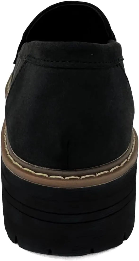 Bandkos Women's Platform Penny Loafers Slip On-Suede Chunky Dress Shoes Casual Business Oxford for Work