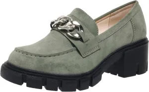 Bandkos Womens Slip On Penny Loafers Platform Chunky Loafer Lug Sole Suede Work Business Casual Dress Uniform Oxfords with Metal Chain