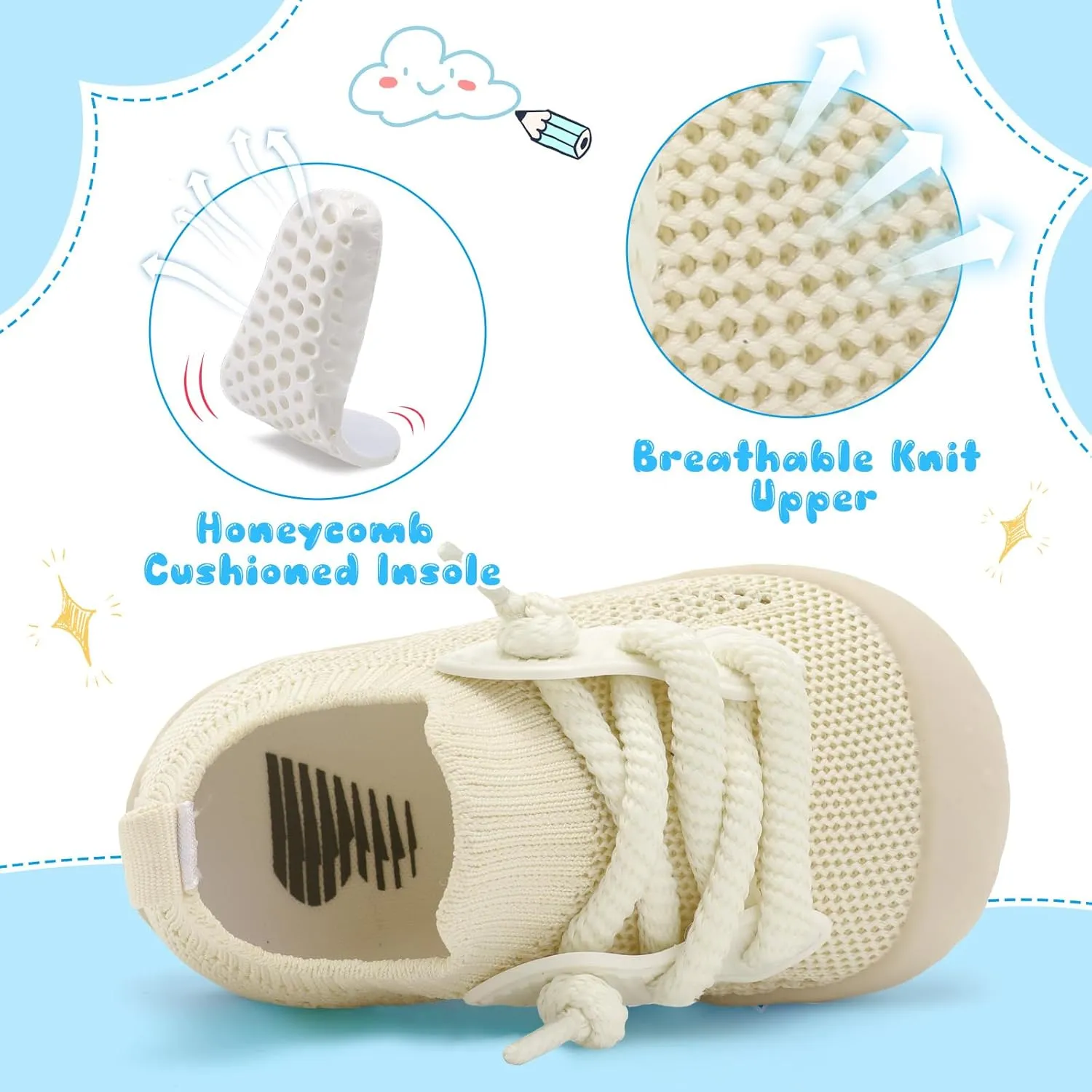 BARERUN Baby Shoes Baby First Walking Shoes Infant Sneakers Wide Barefoot Slip on Soft Sole Boys Girls Crib Shoe Toddler Breathable Lightweight House Socks