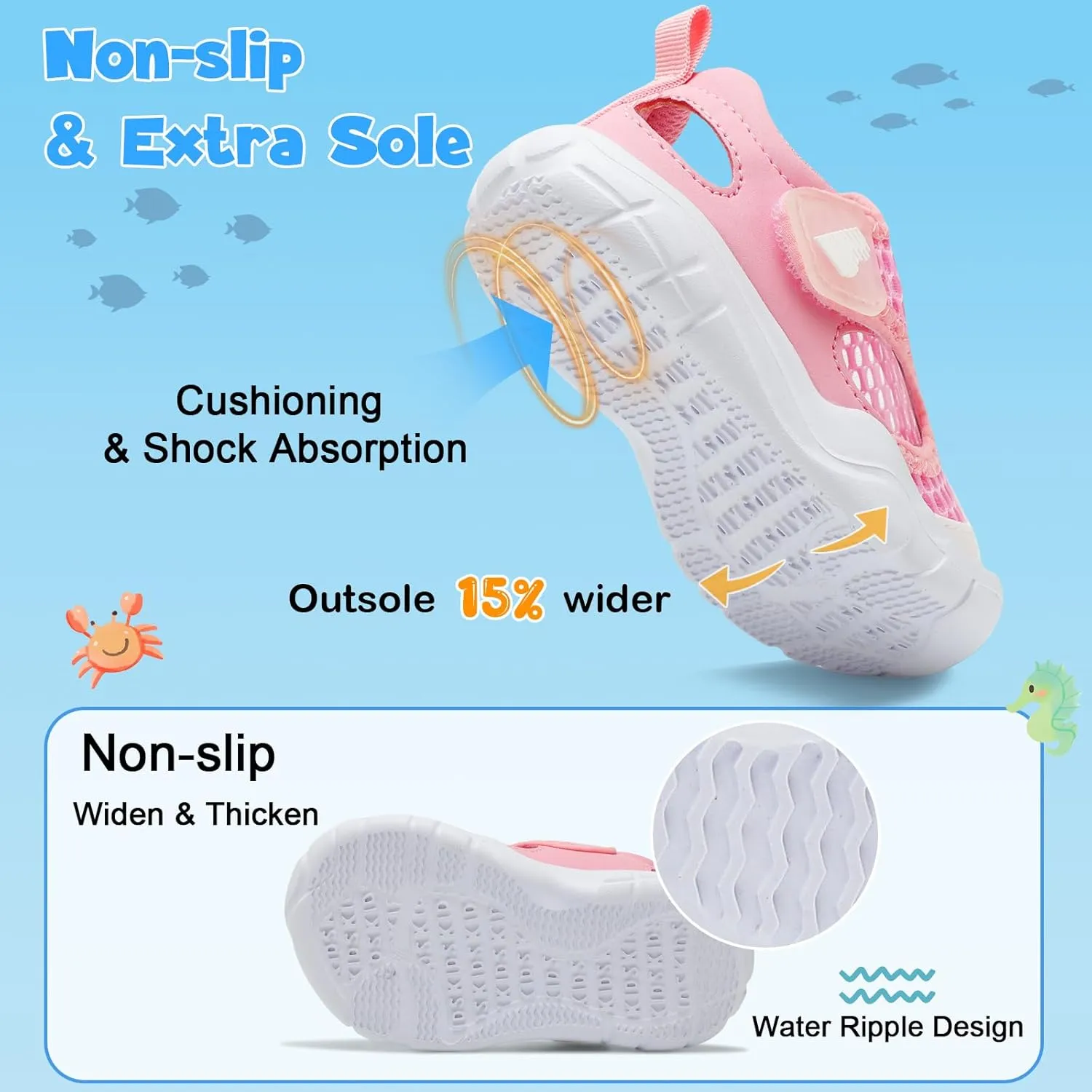 BARERUN Toddler Water Shoes Boys Girls Qucik Dry Breathable Kids Water Shoes Wide Adjustable Instep Water Sandals for Beach Swim Pool Non Slip Flexible Barefoot Sport Aqua Shoes