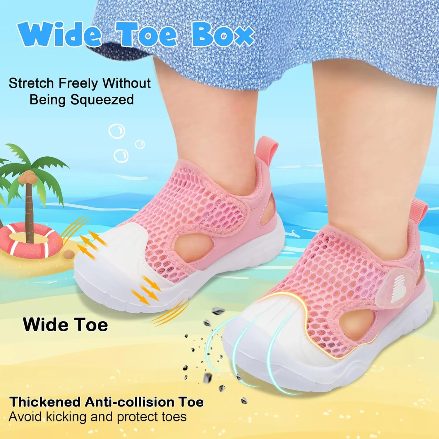 BARERUN Toddler Water Shoes Boys Girls Qucik Dry Breathable Kids Water Shoes Wide Adjustable Instep Water Sandals for Beach Swim Pool Non Slip Flexible Barefoot Sport Aqua Shoes