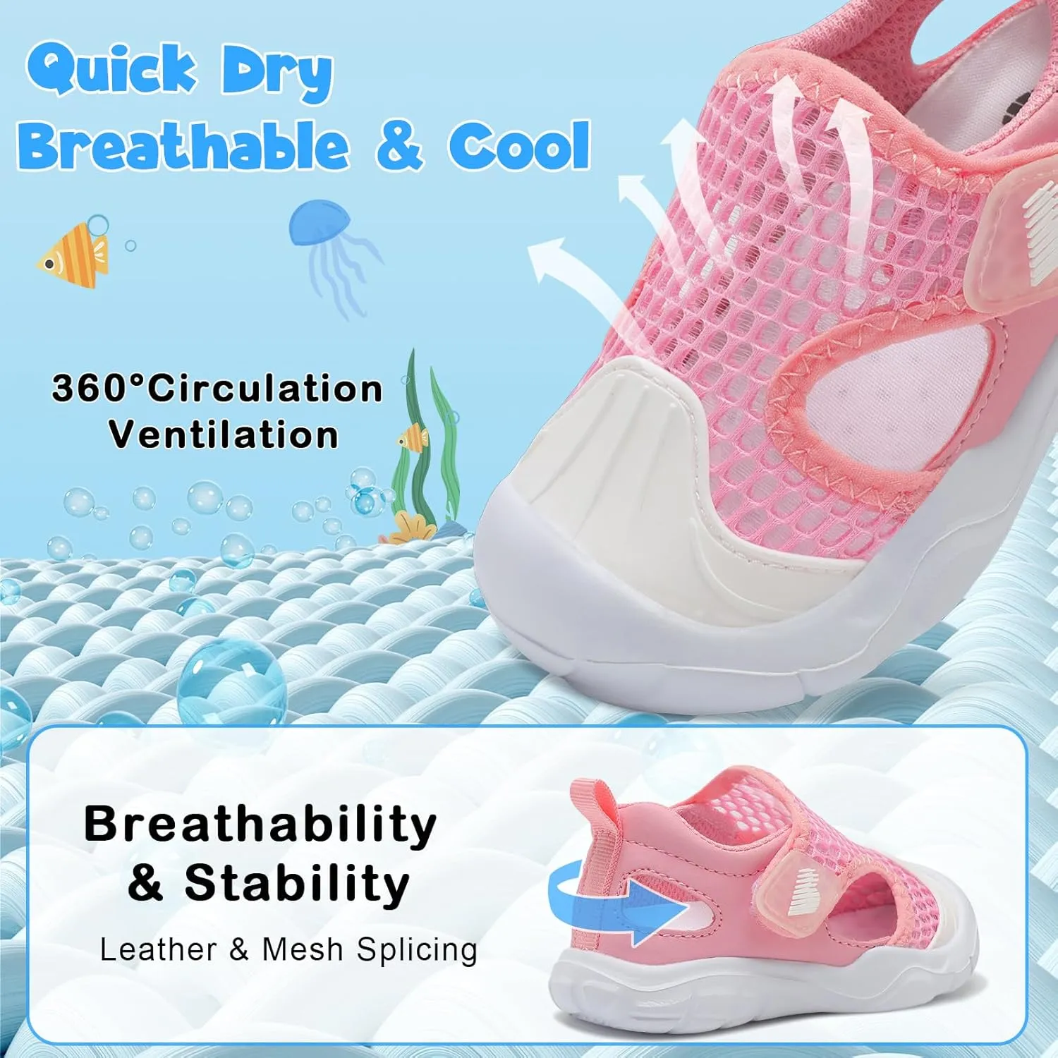 BARERUN Toddler Water Shoes Boys Girls Qucik Dry Breathable Kids Water Shoes Wide Adjustable Instep Water Sandals for Beach Swim Pool Non Slip Flexible Barefoot Sport Aqua Shoes