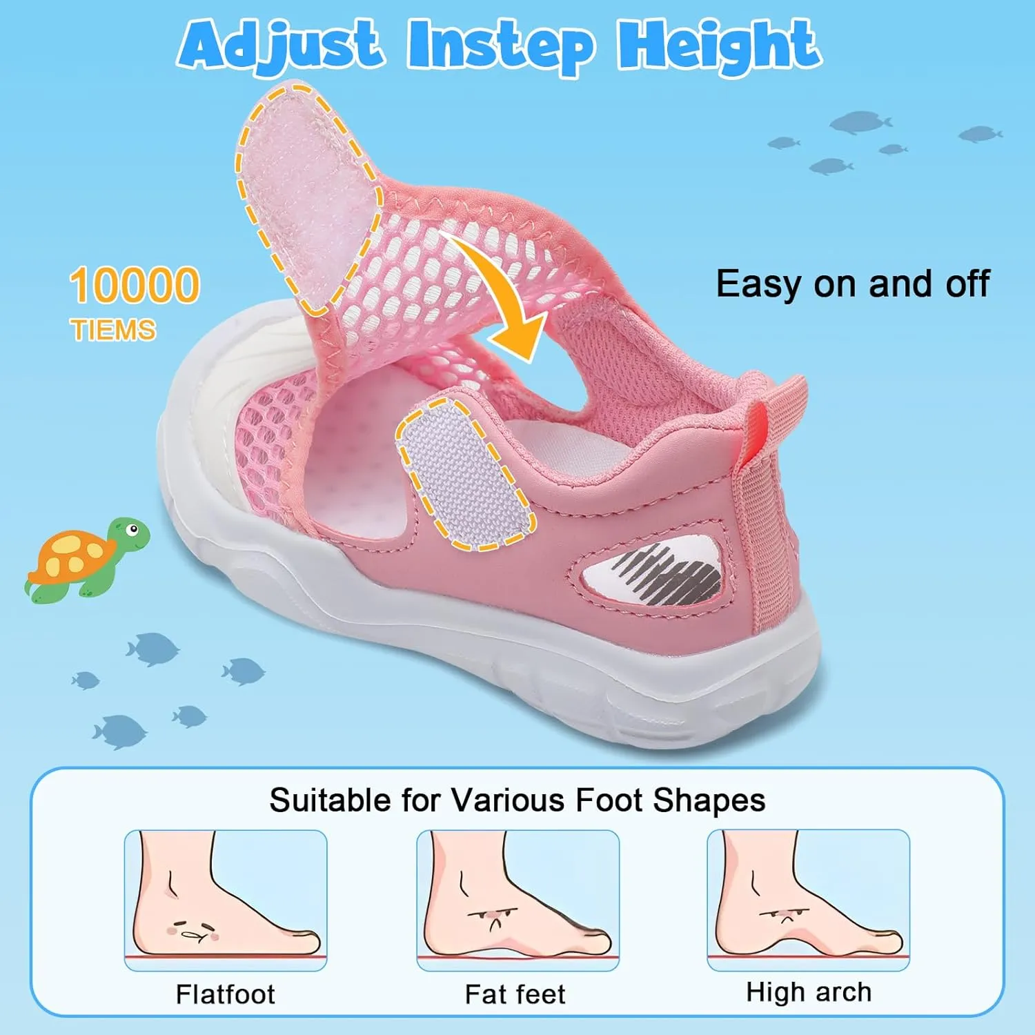 BARERUN Toddler Water Shoes Boys Girls Qucik Dry Breathable Kids Water Shoes Wide Adjustable Instep Water Sandals for Beach Swim Pool Non Slip Flexible Barefoot Sport Aqua Shoes