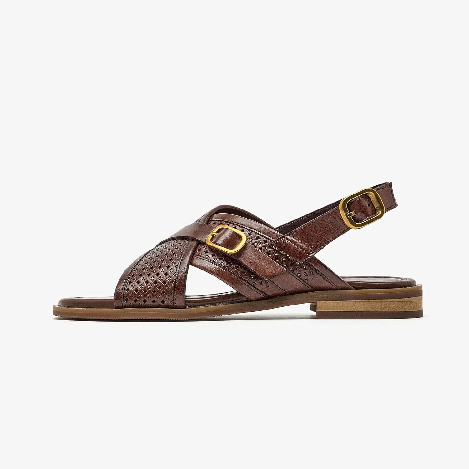 BEAU TODAY Flat Sandals for Women,Wide Cross Band Sandals for Women,Leather Comfortable Sandals,Summer Open-Toe Sandals for Beach Walking Casual
