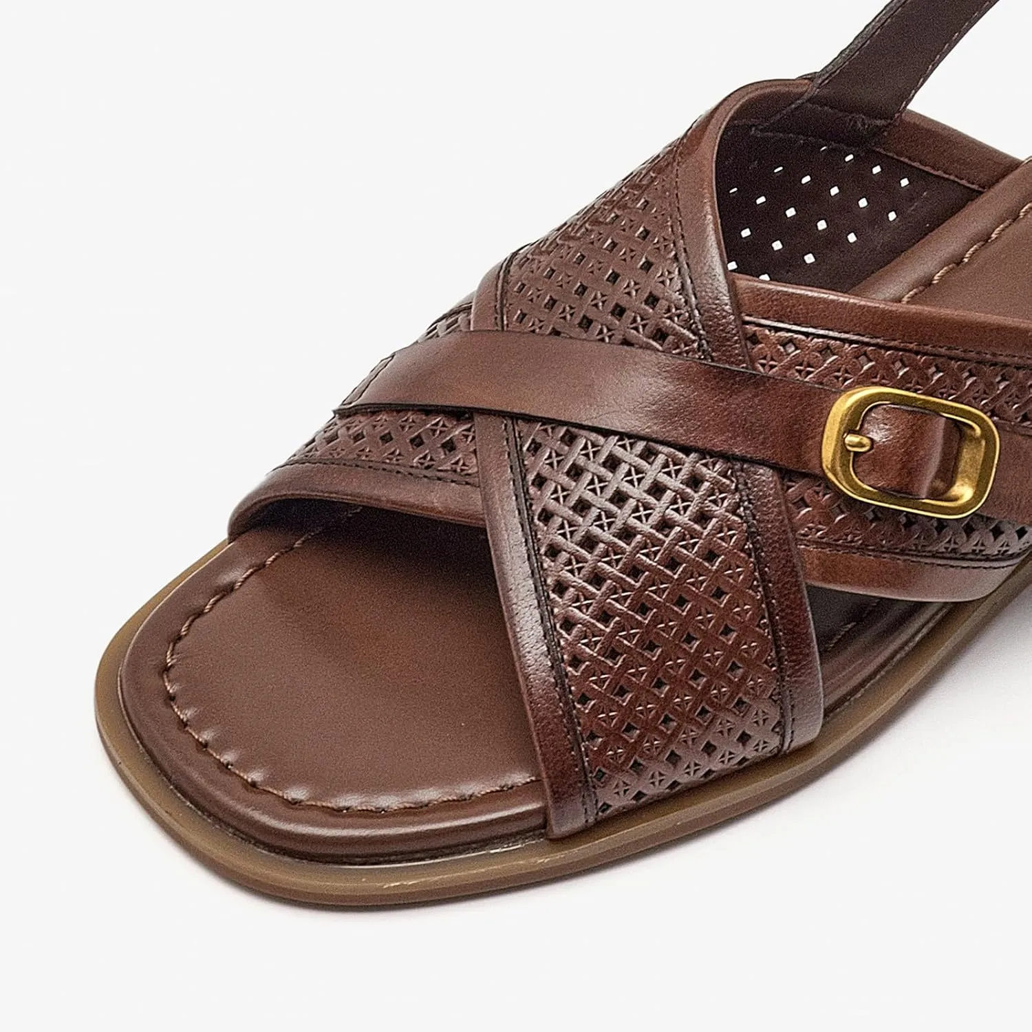 BEAU TODAY Flat Sandals for Women,Wide Cross Band Sandals for Women,Leather Comfortable Sandals,Summer Open-Toe Sandals for Beach Walking Casual