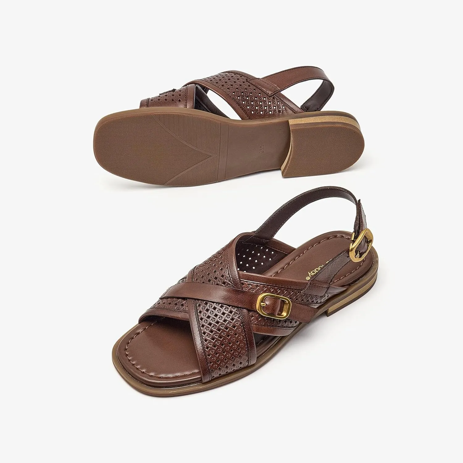BEAU TODAY Flat Sandals for Women,Wide Cross Band Sandals for Women,Leather Comfortable Sandals,Summer Open-Toe Sandals for Beach Walking Casual