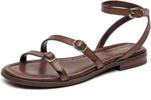 BEAU TODAY Womens Flat Sandals,Strappy Leather Summer Sandals for Women, Comfortable Slingback Cute Dressy Sandals for Beach Vacation Casual Walking
