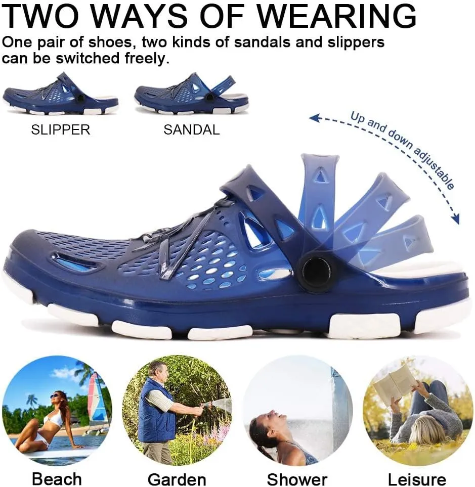 beister Mens Clogs Non Slip Water Shoes with Adjustable Strap, Lightweight Slip on Mules Garden Kitchen Outdoor Beach Yard Pool Shower Summer Sandals Slippers