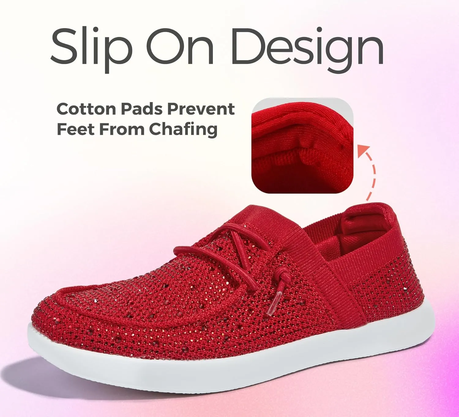 BELOS Women's Rhinestone Lace Up Loafers Shoes Comfortable Slip On Mesh Knit Walking Shoes Fashion Lightweight Sparkly Glitter Sneaker