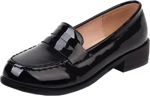 Betastella Women's Metallic Loafers Chunky Heel Loafers Low Heeled Slip On Pumps Office Work Shoes