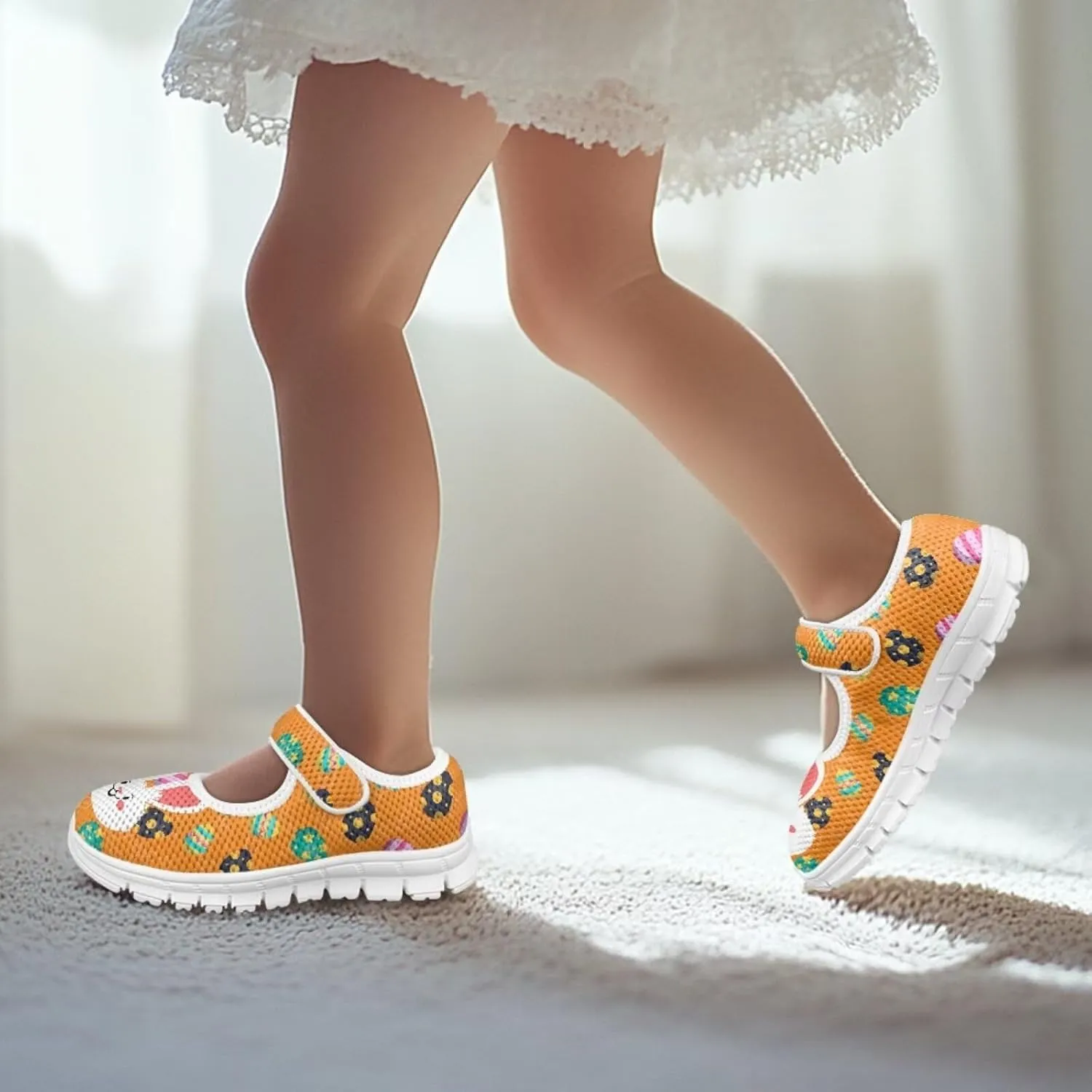 Binienty Fashion Mary Jane Sneakers for Girls Anti-Slip Holiday Christmas Easter Mesh Flat Sneaker School Shoes