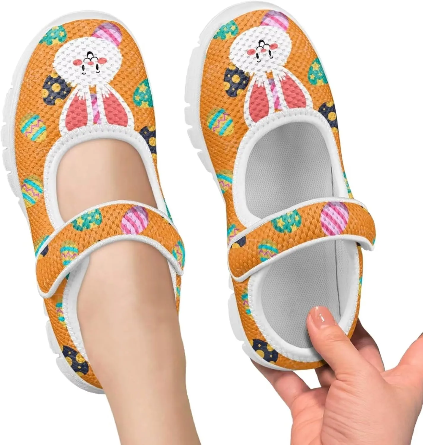 Binienty Fashion Mary Jane Sneakers for Girls Anti-Slip Holiday Christmas Easter Mesh Flat Sneaker School Shoes