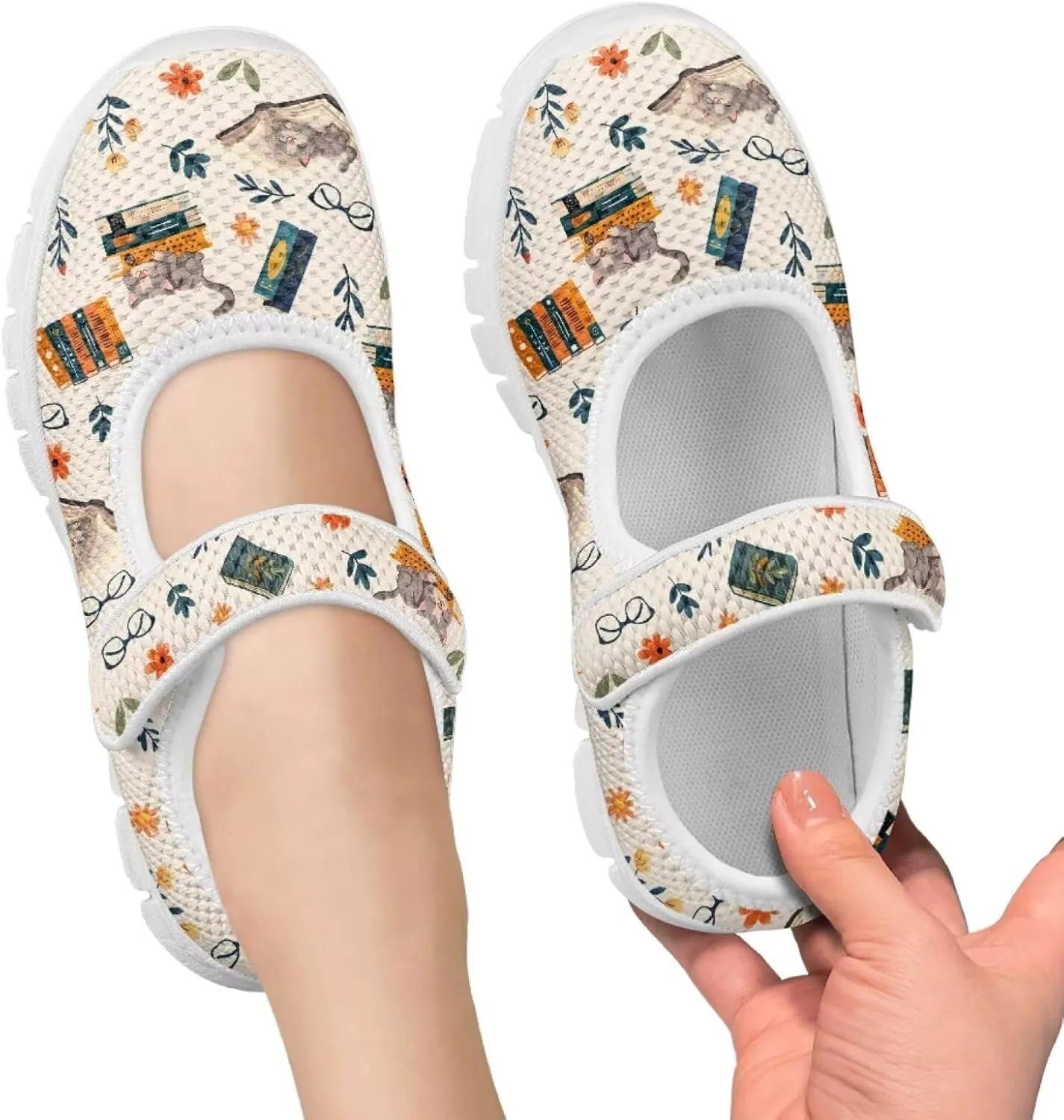 Binienty Girls School Uniform Shoes Classical Flats Mary Jane Sneakers Breathable Mesh Flat Shoes