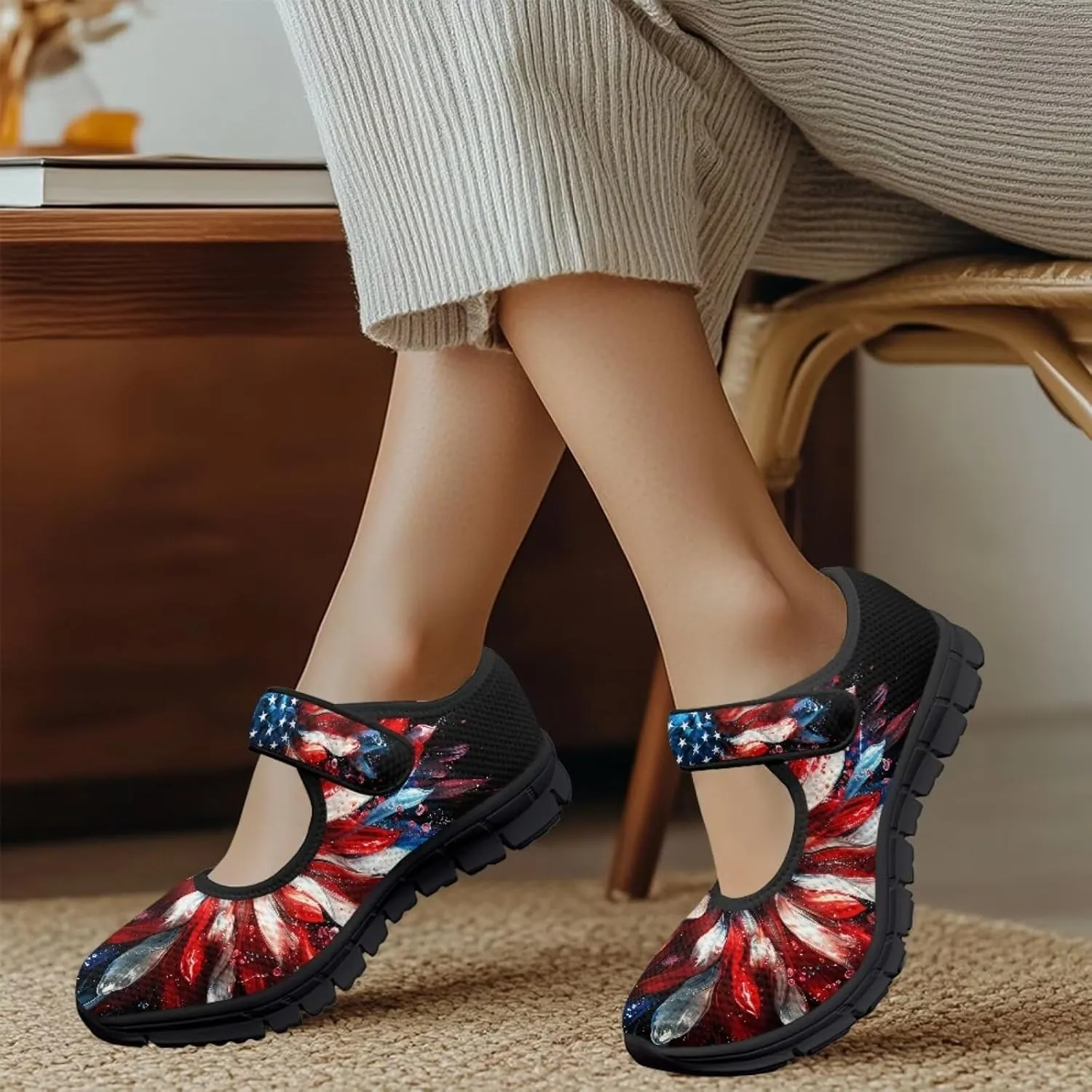 Binienty Women Flats Stylish Mesh Mary Jane Walking Shoes Slip On Loafers Low Cut Memory Foam Travel Shoe