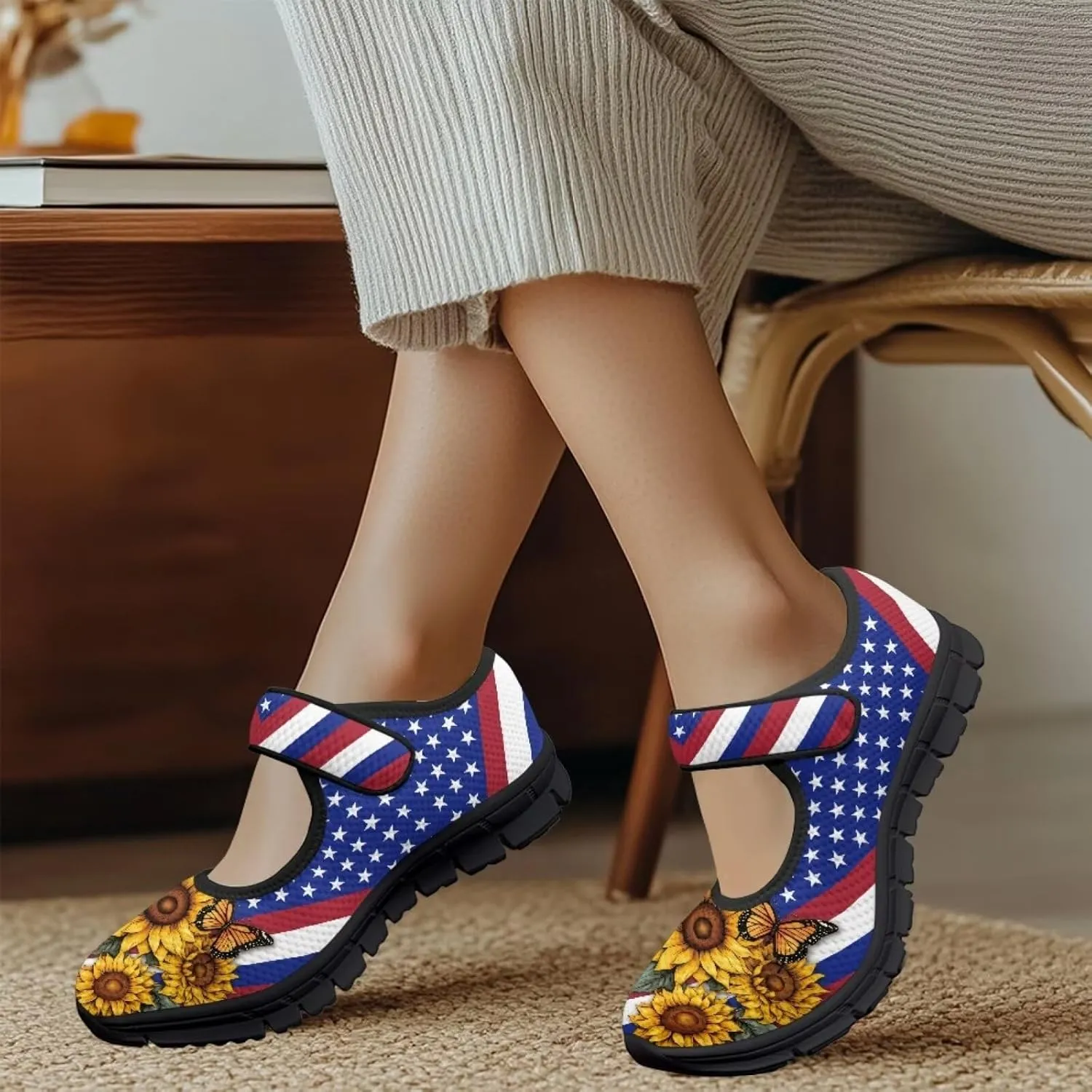 Binienty Women Flats Stylish Mesh Mary Jane Walking Shoes Slip On Loafers Low Cut Memory Foam Travel Shoe