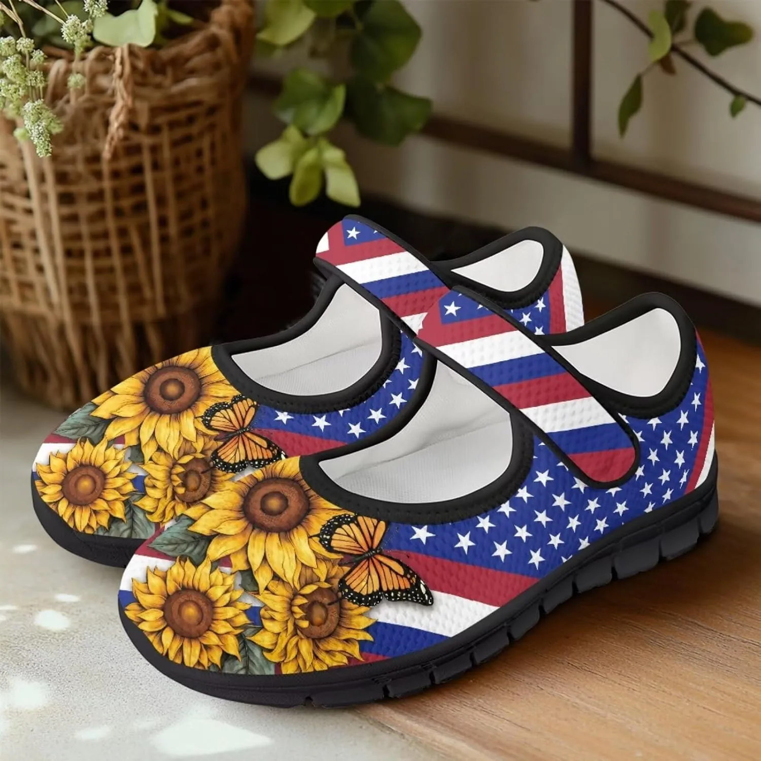 Binienty Women Flats Stylish Mesh Mary Jane Walking Shoes Slip On Loafers Low Cut Memory Foam Travel Shoe
