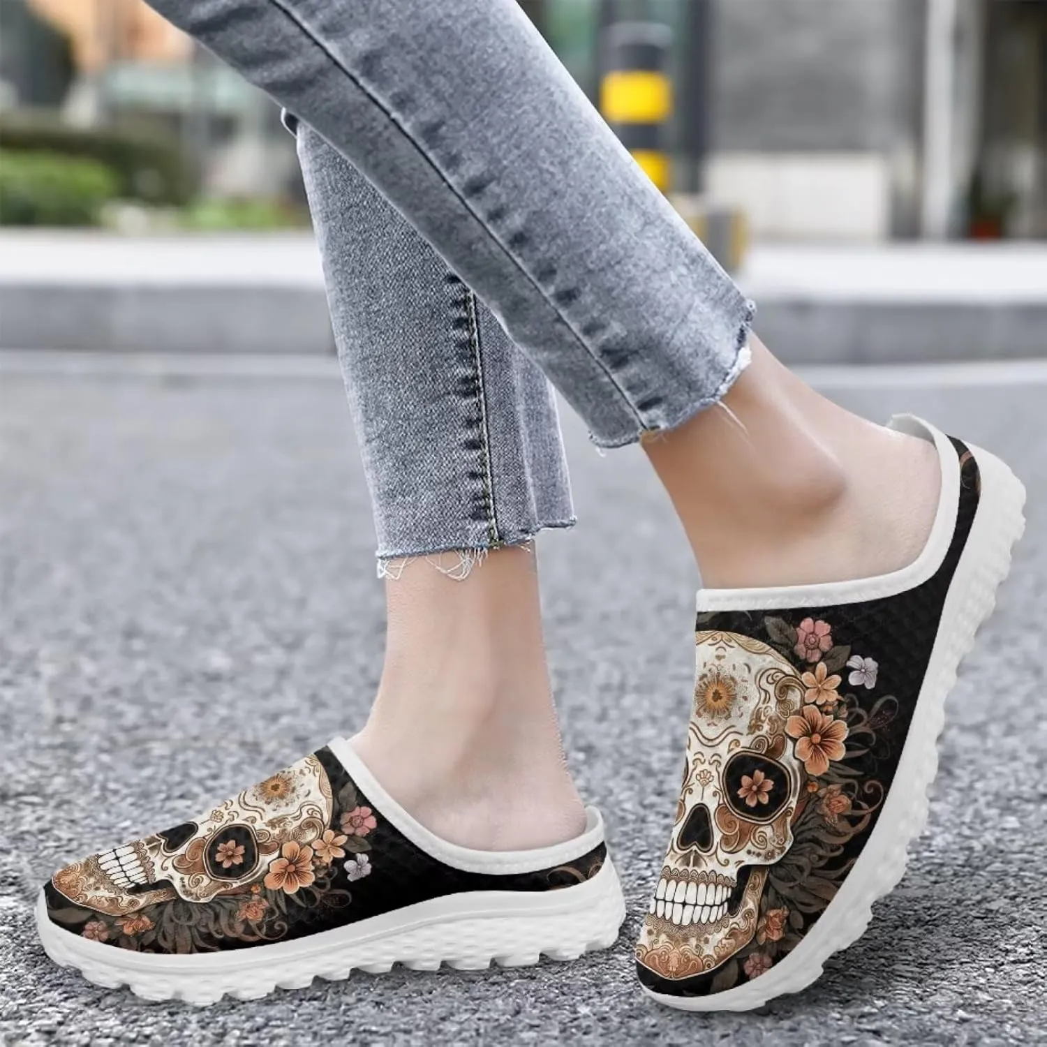 Binienty Women’s Art Design Mules Shoes Breathable Mesh Slip on Gardening Shoes Indoor Outdoor Slipper
