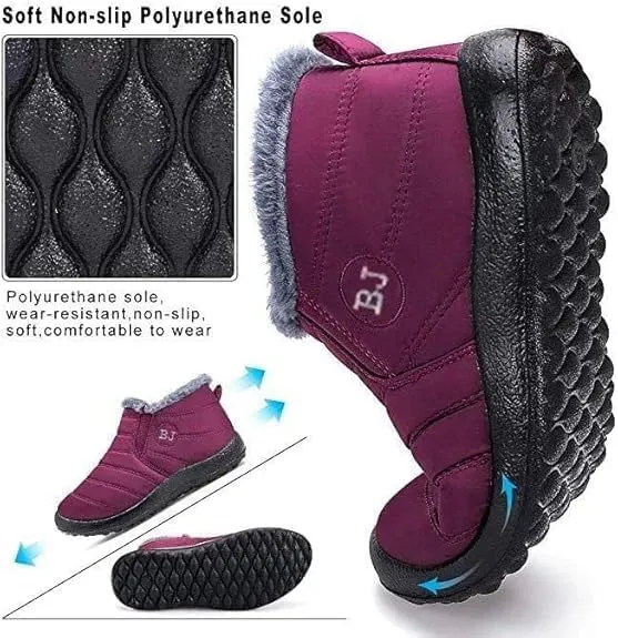 BJ Women's Warm Sheepskin-lined Boots, Fumettin Sheepskin Lined Boots, Womens Orthopedic Snow Boots Winter Shoes Warm Fur Lined Anti-Slip Ankle Booties Outdoor Slip On Waterproof Booties Comfortable Warm Shoes