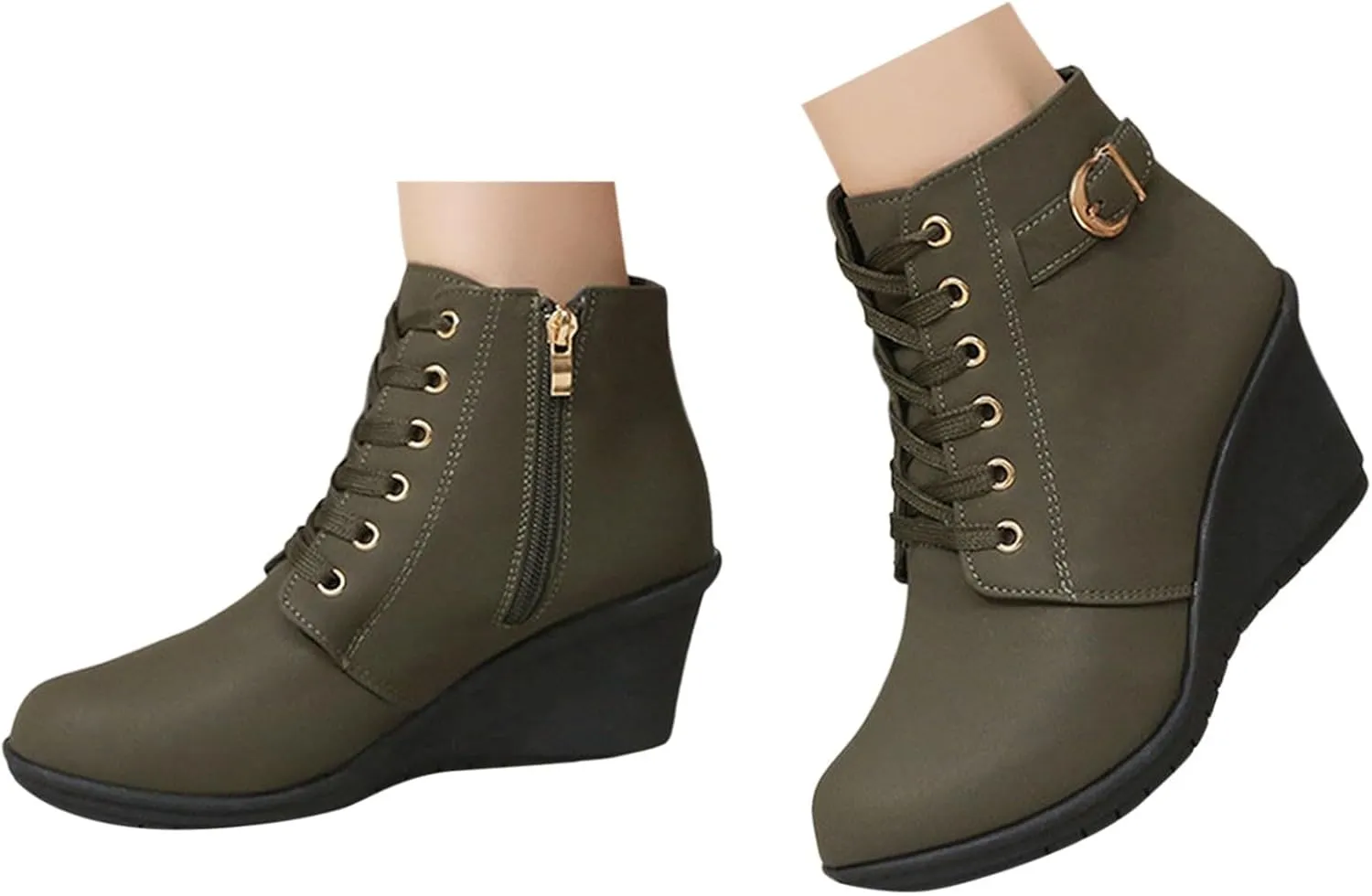 Black Ankle Boots for Women Wedge Boots for Women Fashion Women Square Heels Zipper Short Booties Round Toe Shoes